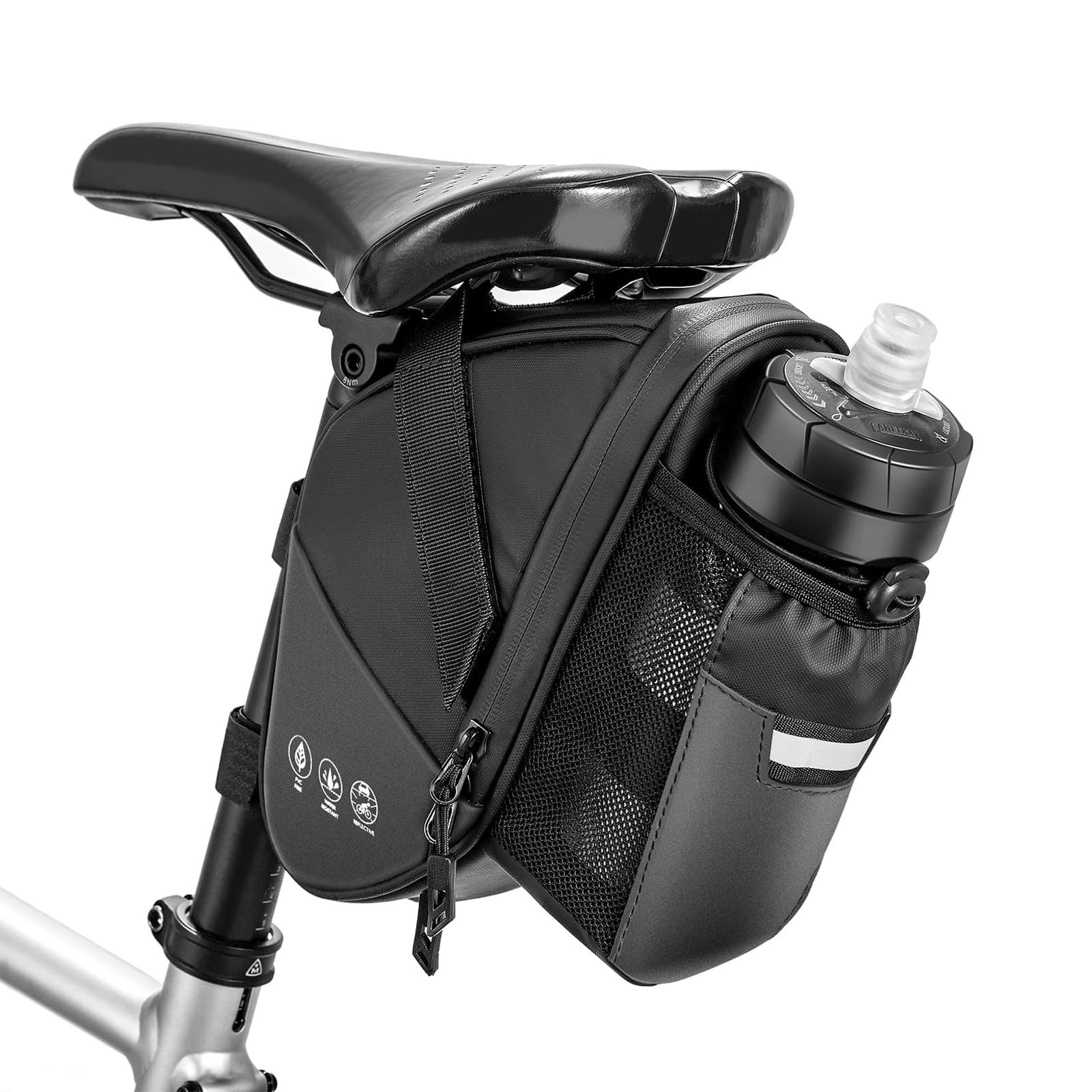 Bike Seat Bag, Bicycle Saddle Bag Under Seat Cycling Seat Pack with Water Bottle