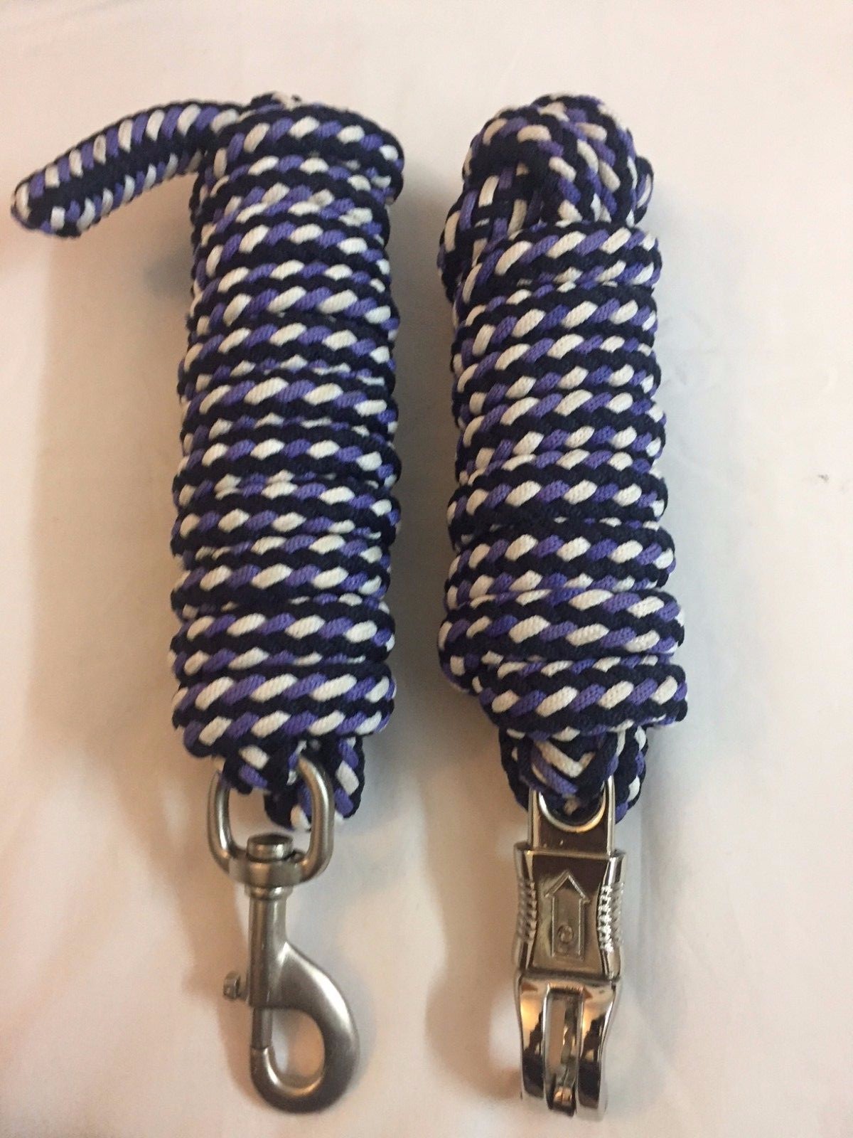 Western Set of 2 Nylon Braided and Knotted Horse Leads with Steel Snaps