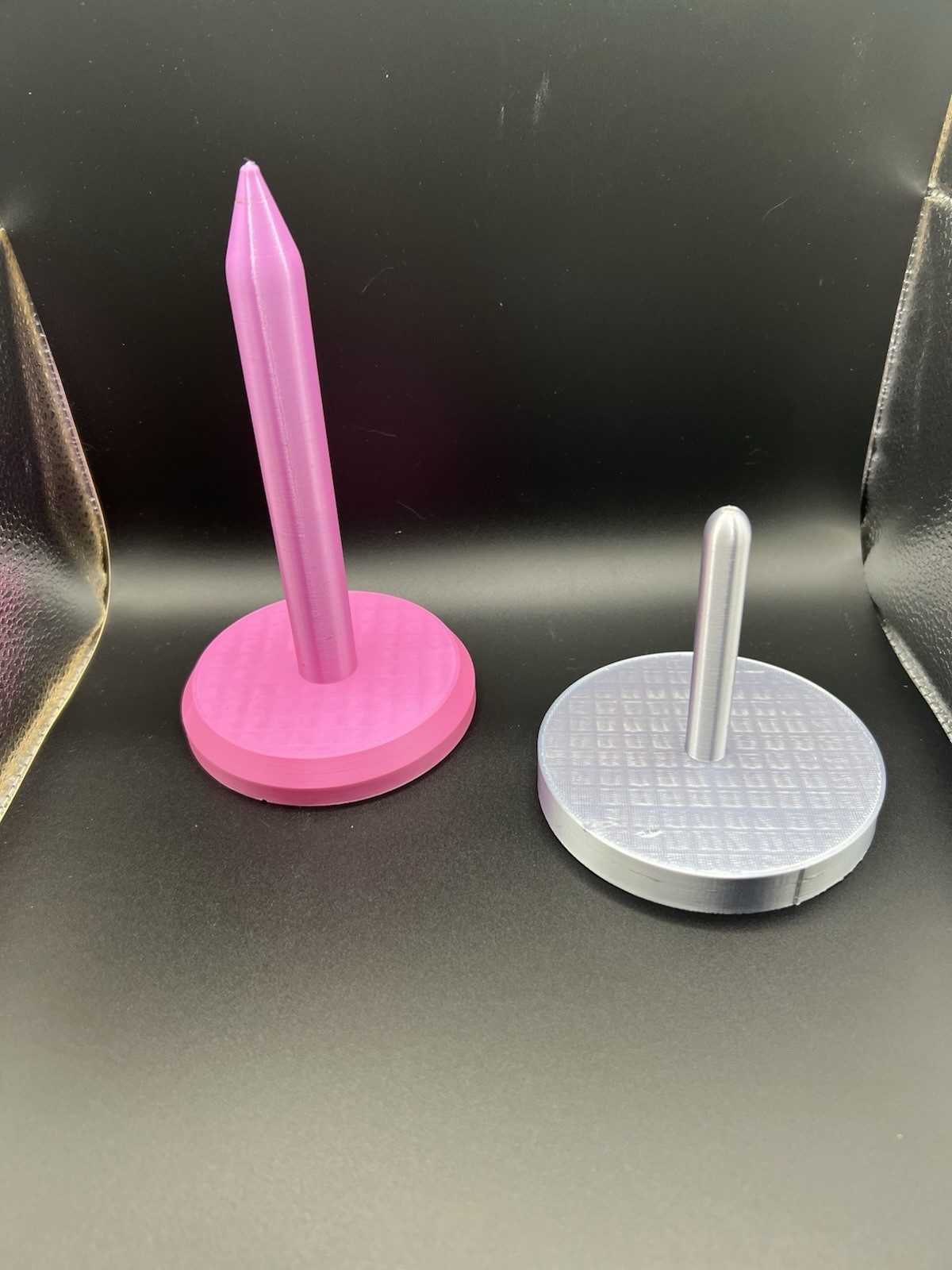 Yarn Spindle 3D Filament Printed Set Of Two (One Pink And One Gray)