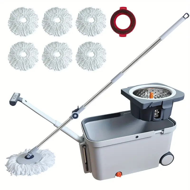 60" Mop and Bucket Wringer Set Household Cleaning w/6PCS Mop Pads+1 Scrub Brush