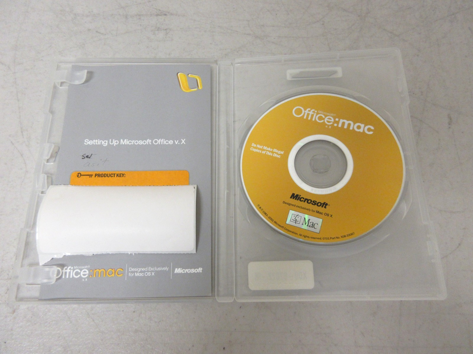 Office Mac OS X Software Disc CD 2001 w/Product Key