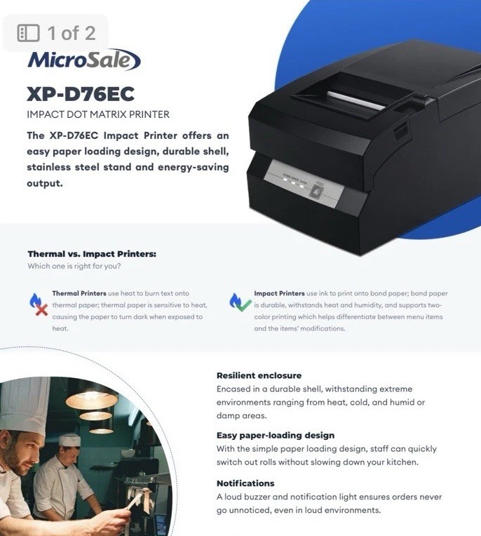 MicroSale XP-D76EC Impact Dot Matrix POS Kitchen Receipt Printer USB LAN Serial