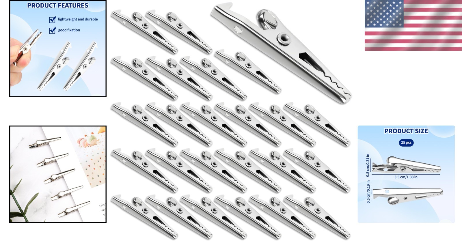 Compact 25 Pcs Metal Alligator Clips - Reliable Nickel Plated for Multiple Uses