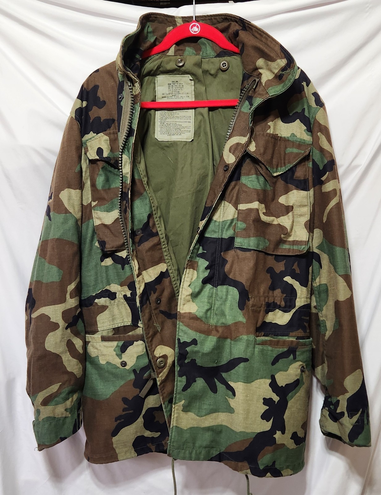 US Army 1989 Cold Weather Field Jacket DLA100-89-C-0435 Woodland Camo Small Long