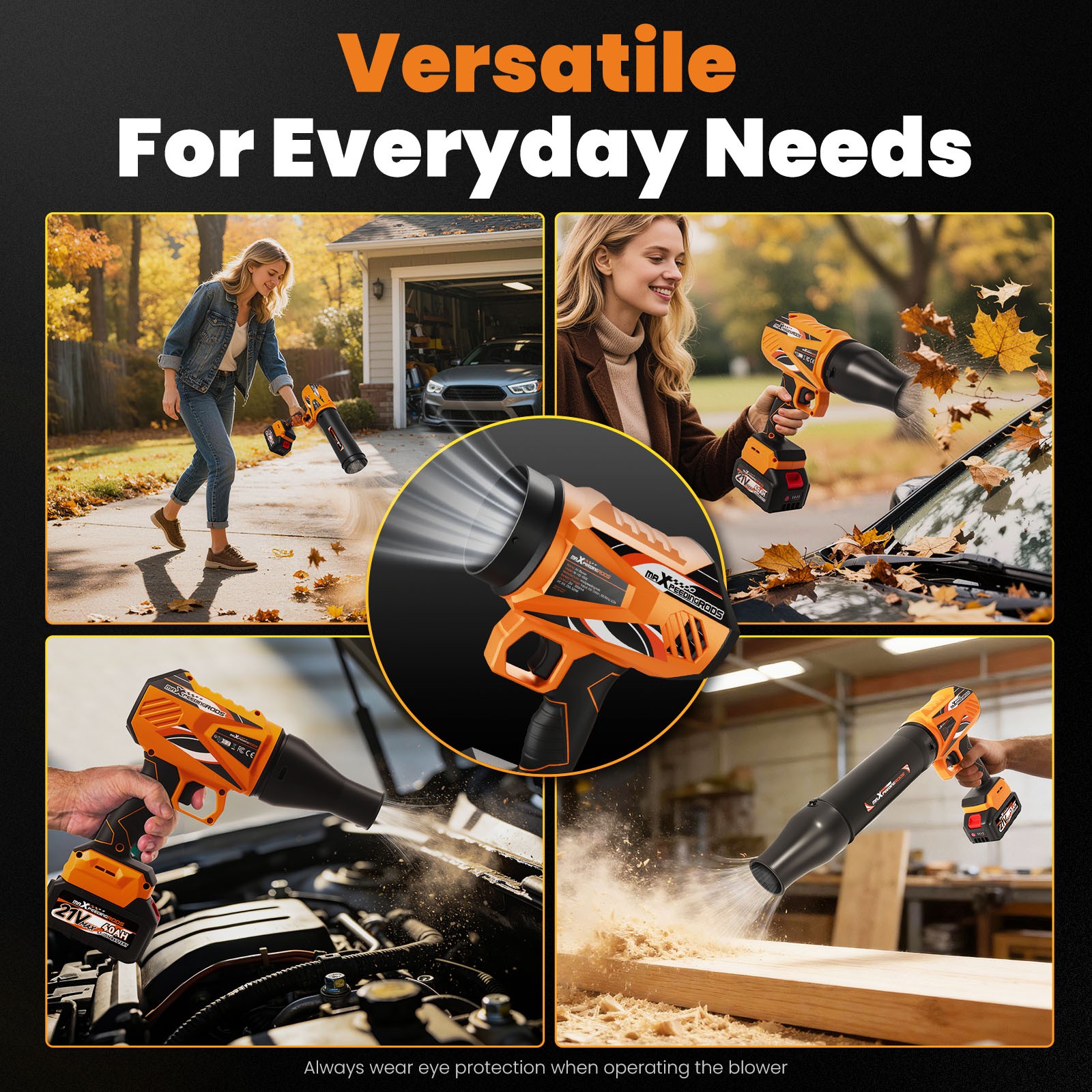 21V Brushless Blower Cordless 550 CFM/120MPH 4000mAh Variable Speed 2 Battery
