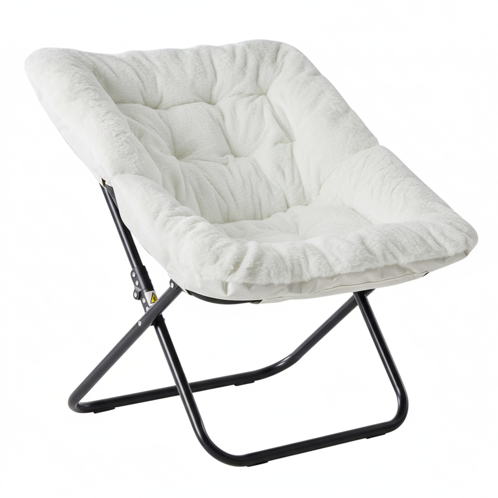 Large Saucer Chair Oversized Folding Faux-Fur Metal Lounge Chair White