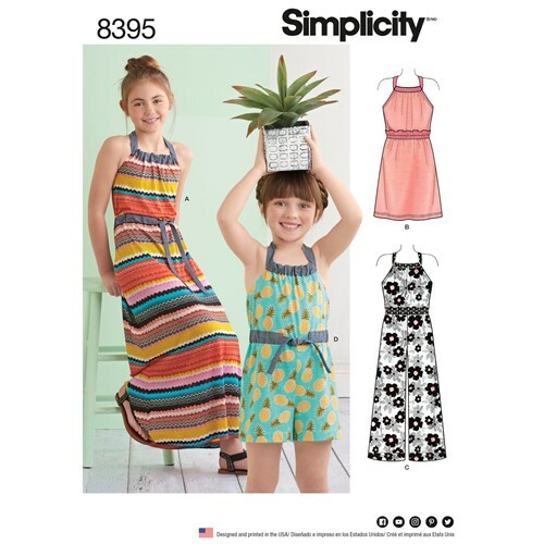 Simplicity 8395 Sz 3-14 Girls Childs Dress Halter Shorts Jumper Summer Pattern