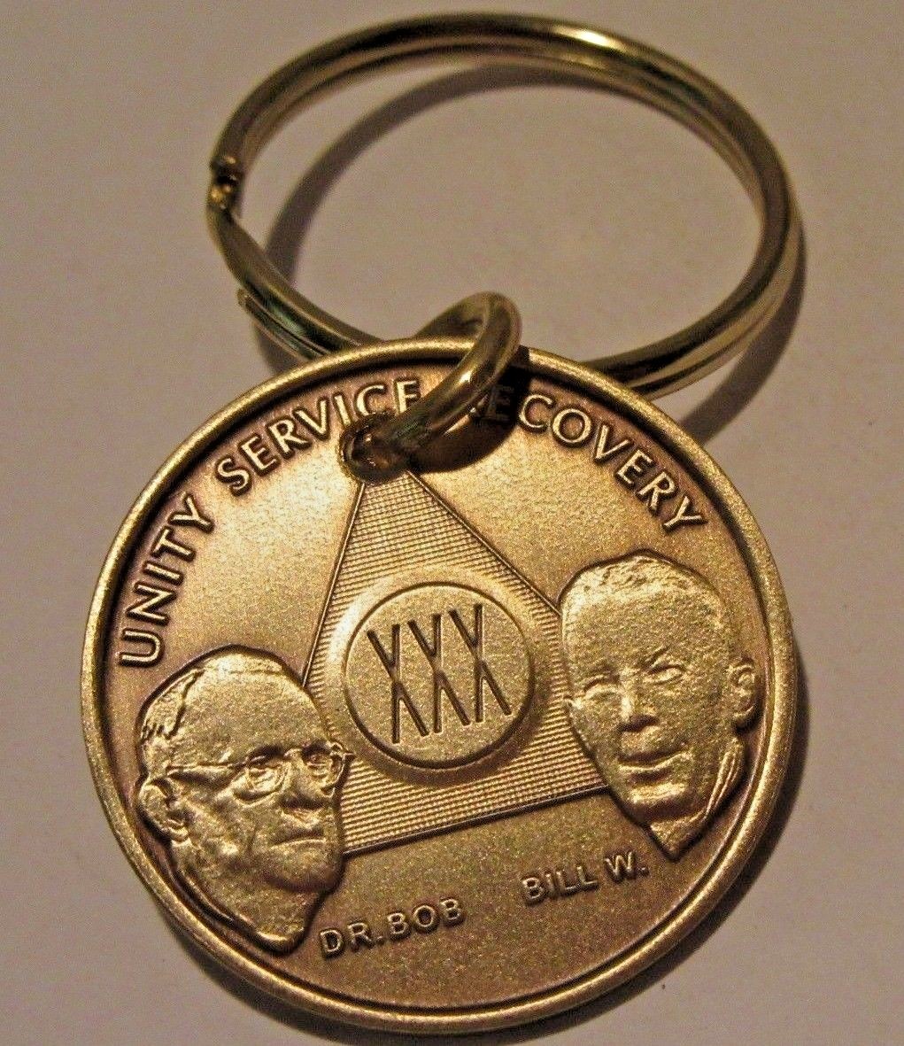 Alcoholics Anonymous AA 30 Year Keychain Key Chain Token coin medallion Chip
