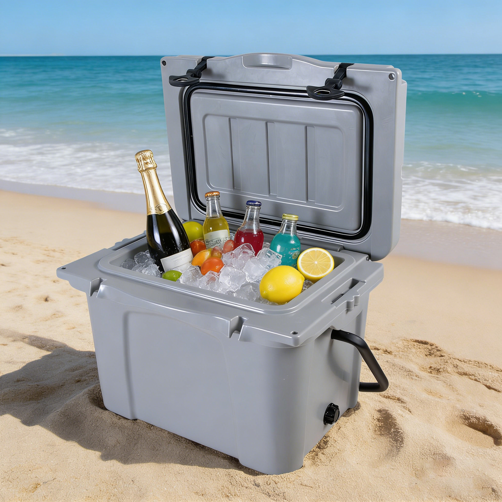 24L Portable Cooler, Insulated Hard Cooler with Bottle Opener, Cup Holder Grey