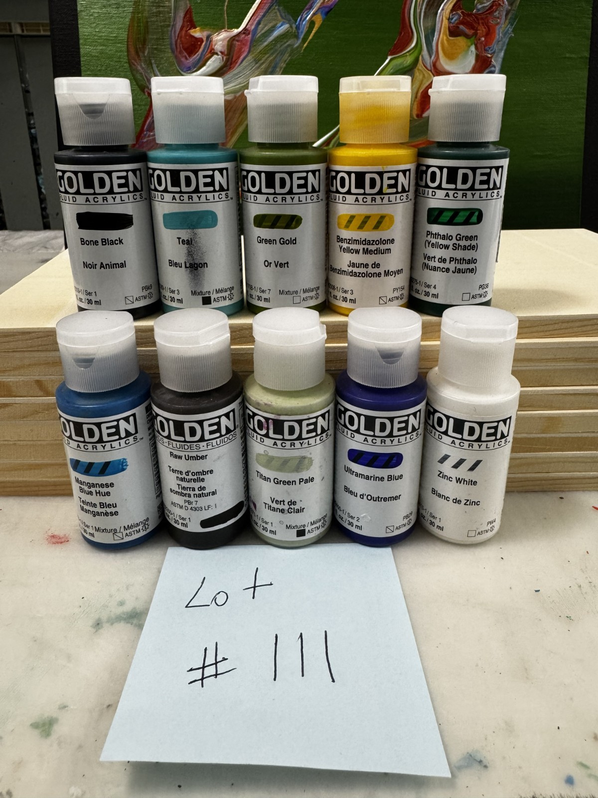 LOT OF 10 Golden Fluid Acrylics 1 fl. oz. /30 ml Sealed No Duplicates LOT111