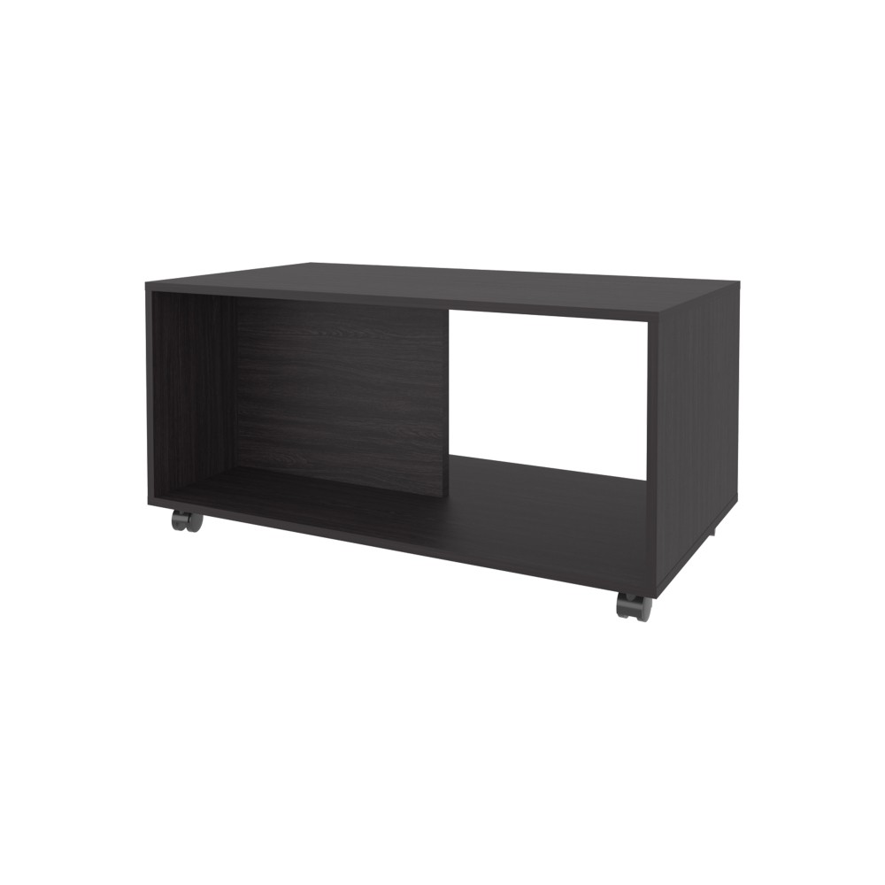 Gu Oidak Coffee Table Wengue with Open Storage and Caster Wheels