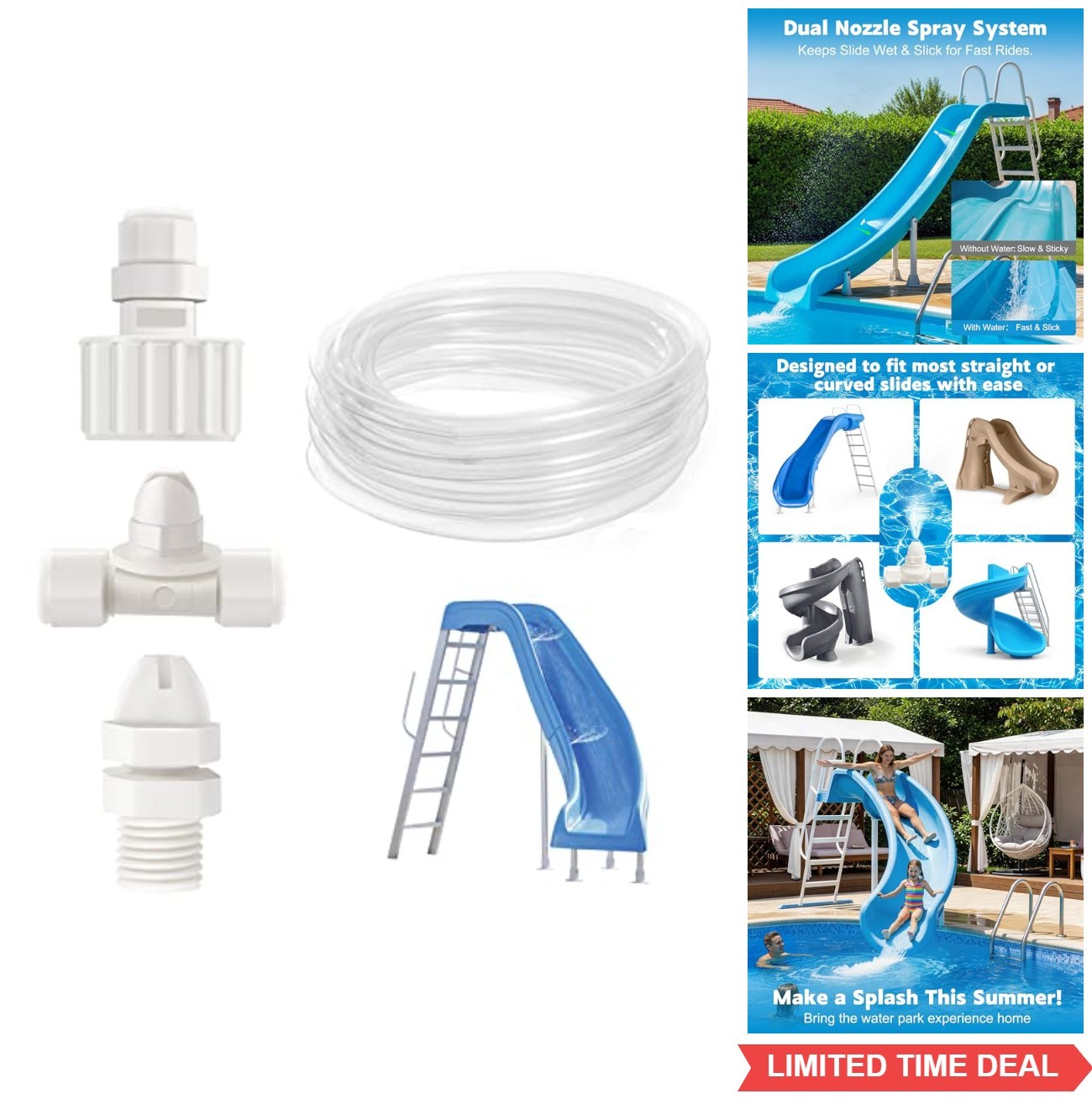Pool Slide Water Tubing Kit 14 Feet 2 Spray Nozzles Garden Hose Connector Wet