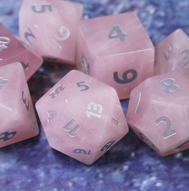 Rose Quartz Gemstone Dice Set -Poly RPG DnD Dungeons Dragons AD&D Pathfinder d20