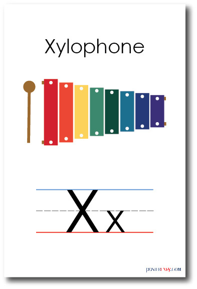 NEW LANGUAGE ARTS POSTER - The Letter X - Xylophone Spelling - Alphabet  POSTER