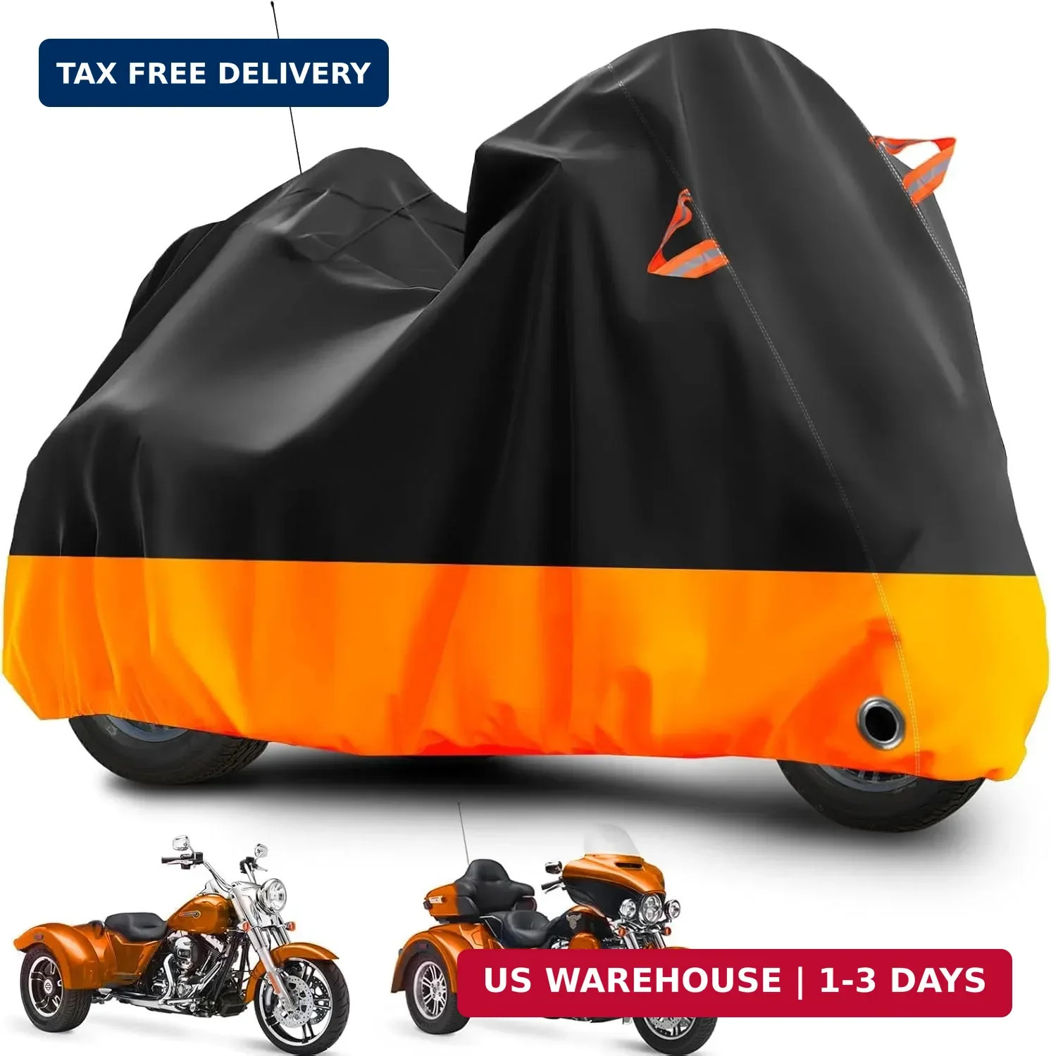 Trike Motorcycle Cover Waterproof Outdoor Fit Harley Honda Gold Wing 3 Wheel Bla