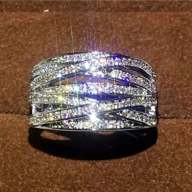 3 Ct Round Cut Real Moissanite Womens Wedding Band Ring 14K White Gold Plated