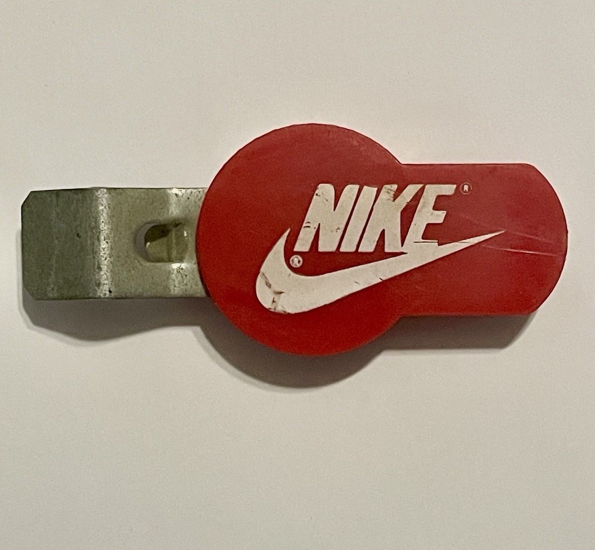 VINTAGE 1970s NIKE LOGO BOTTLE OPENER BOTTLE CAP~ RED WITH WHITE LOGO