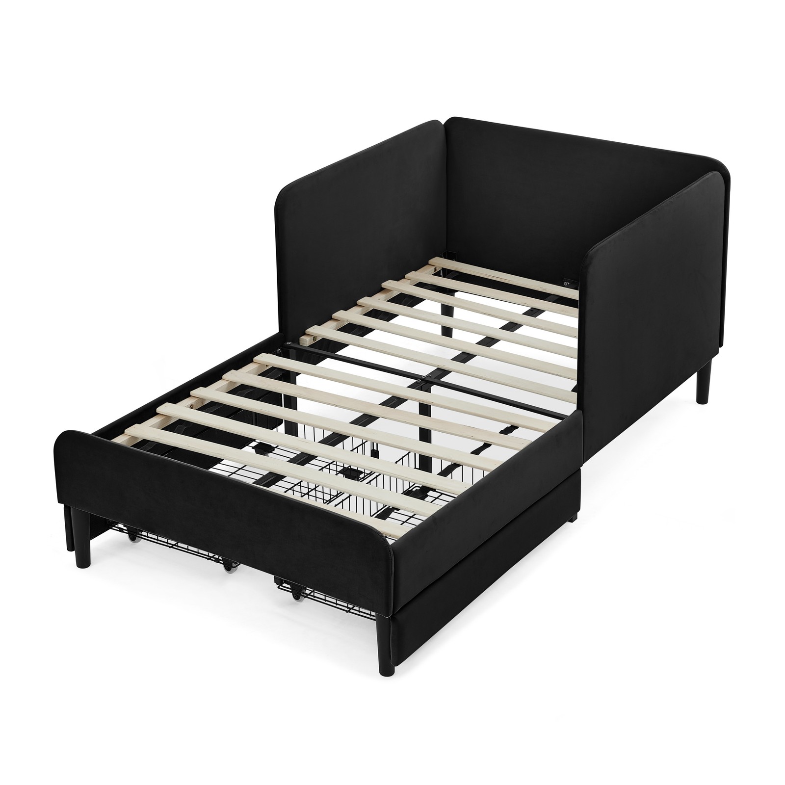 Twin Size Upholstered Platform Bed Frame with 2 Storage Drawers, Adjustable Vel