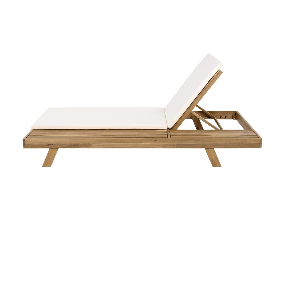 Acacia Wood Chaise Lounge Set w/ Adjustable Recliner & Water-Resistant Cushions