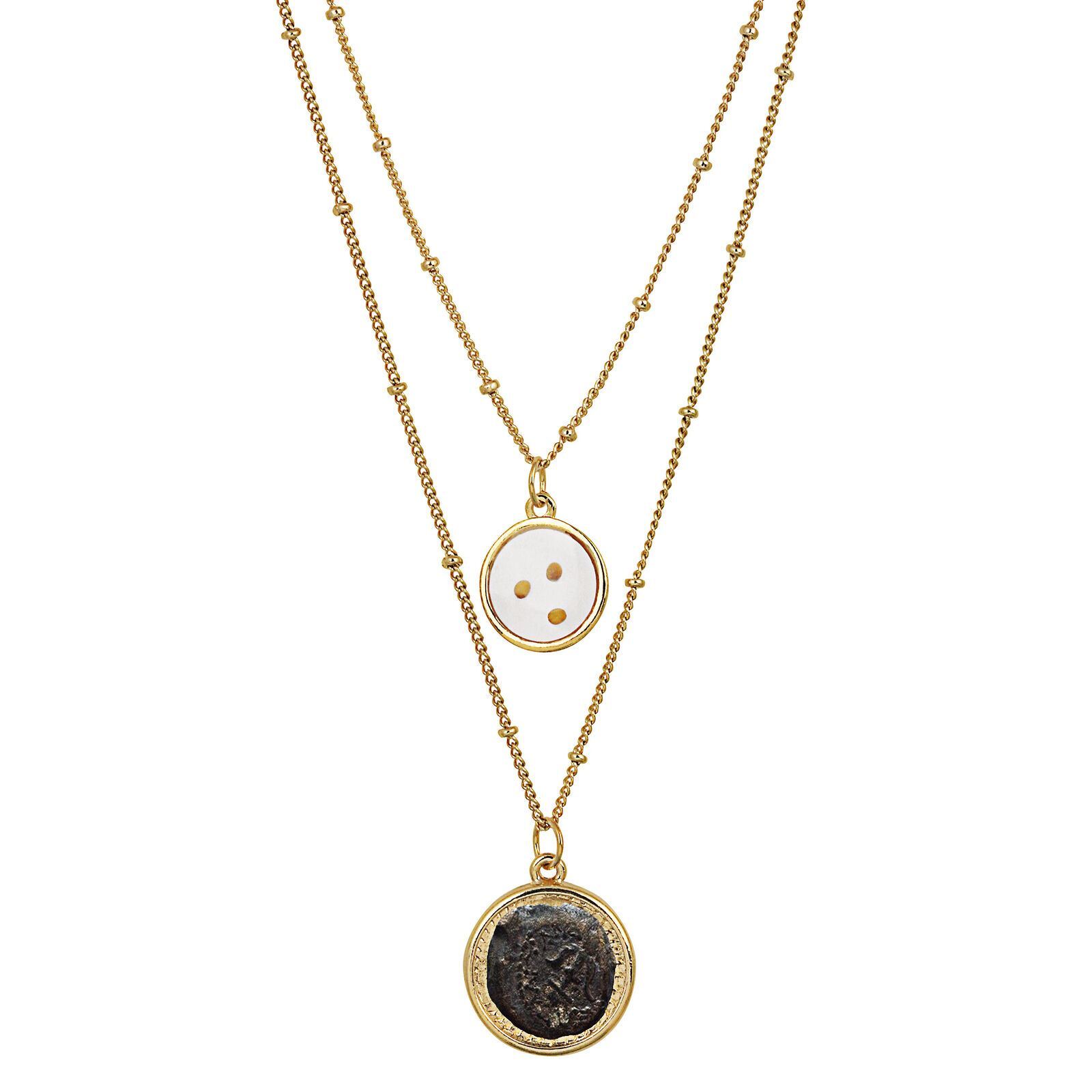 Double Chain Necklace Widow's Mite Coin Pendant  - Mustard Seed Charm | Saturn