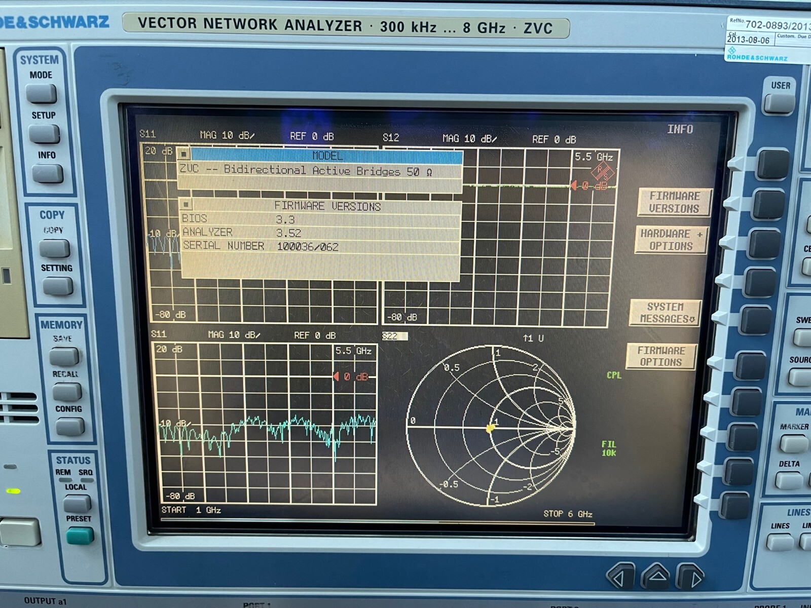 Rohde & Schwarz ZVC Vector Network Analyzer 300kHz- 8GHz , 2 ports
