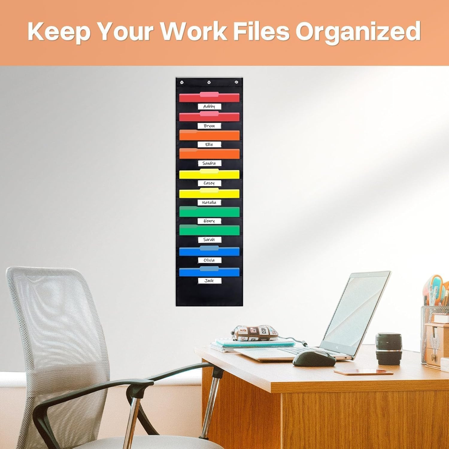 10 Pockets Storage Pocket Chart with 10 Nametag Pockets, Hanging Wall File Or...