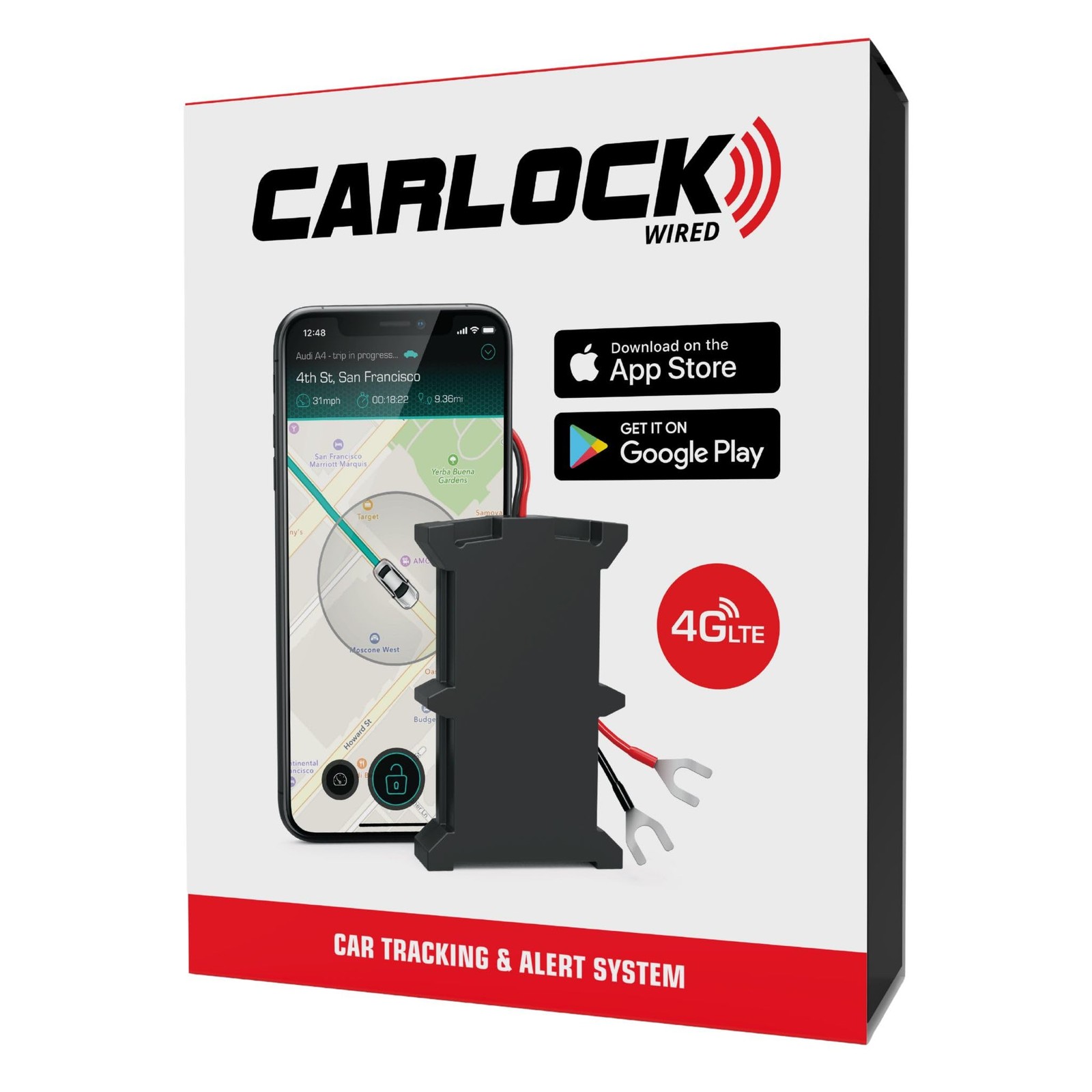 CARLOCK Wired Hidden GPS Tracker 4G LTE AntiTheft, Instant Alerts, Easy Setup