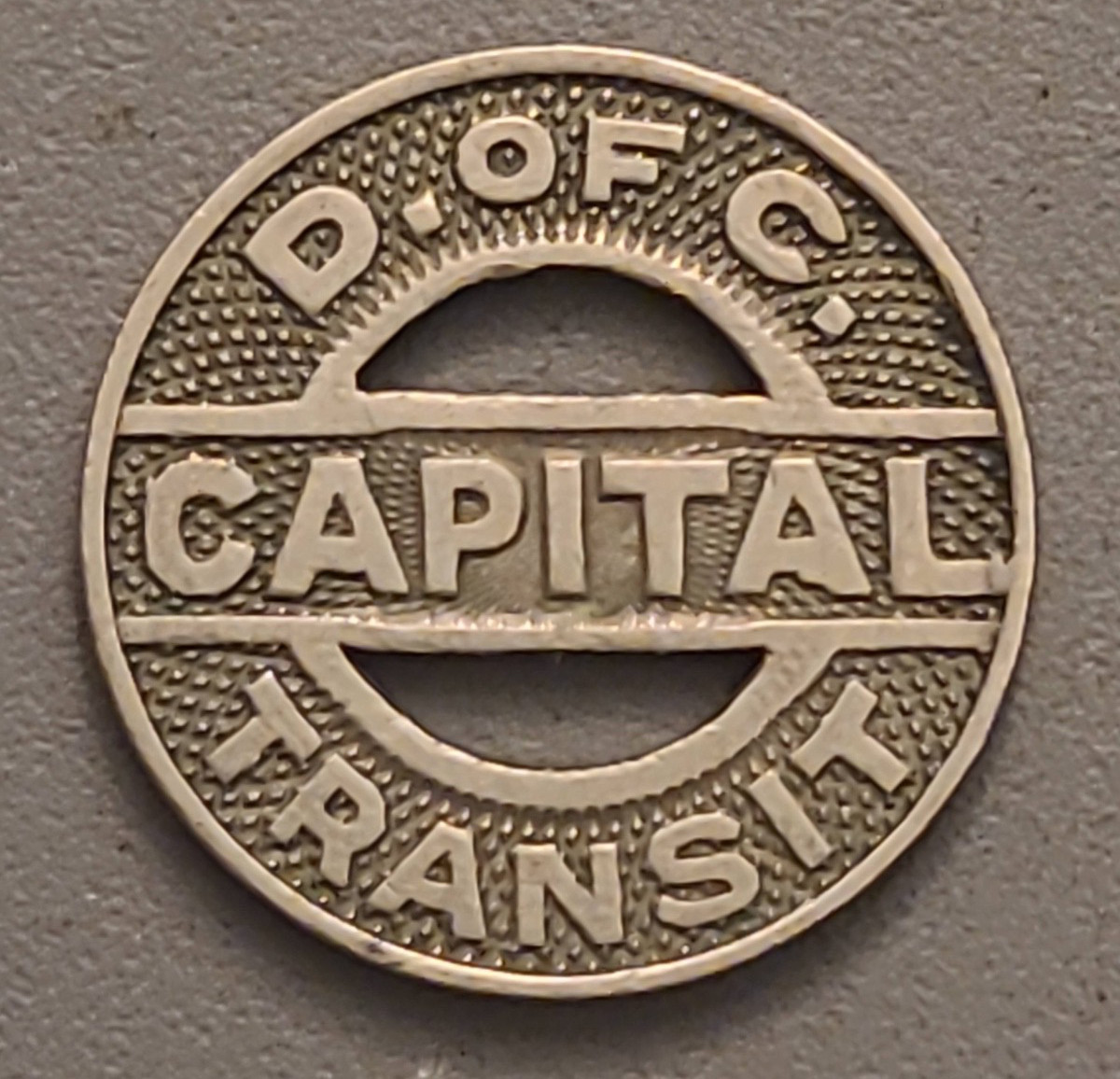 Vintage D. of C. Capital Transit Metal Token - Dist. Of Col. One Fare - Cutout