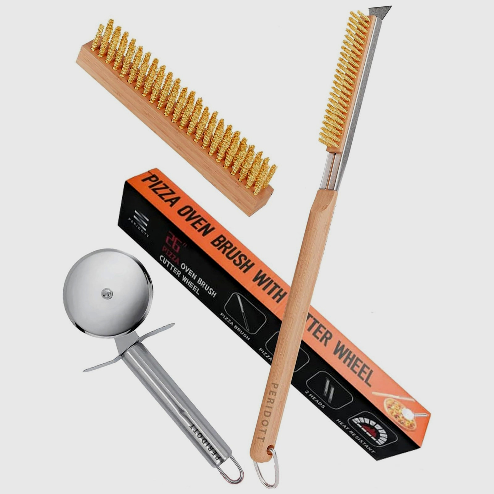 PERIDOTT 26” Pizza Oven Brush w/ Cutter Wheel, Oven Scraper Clean OONI Kit *NEW