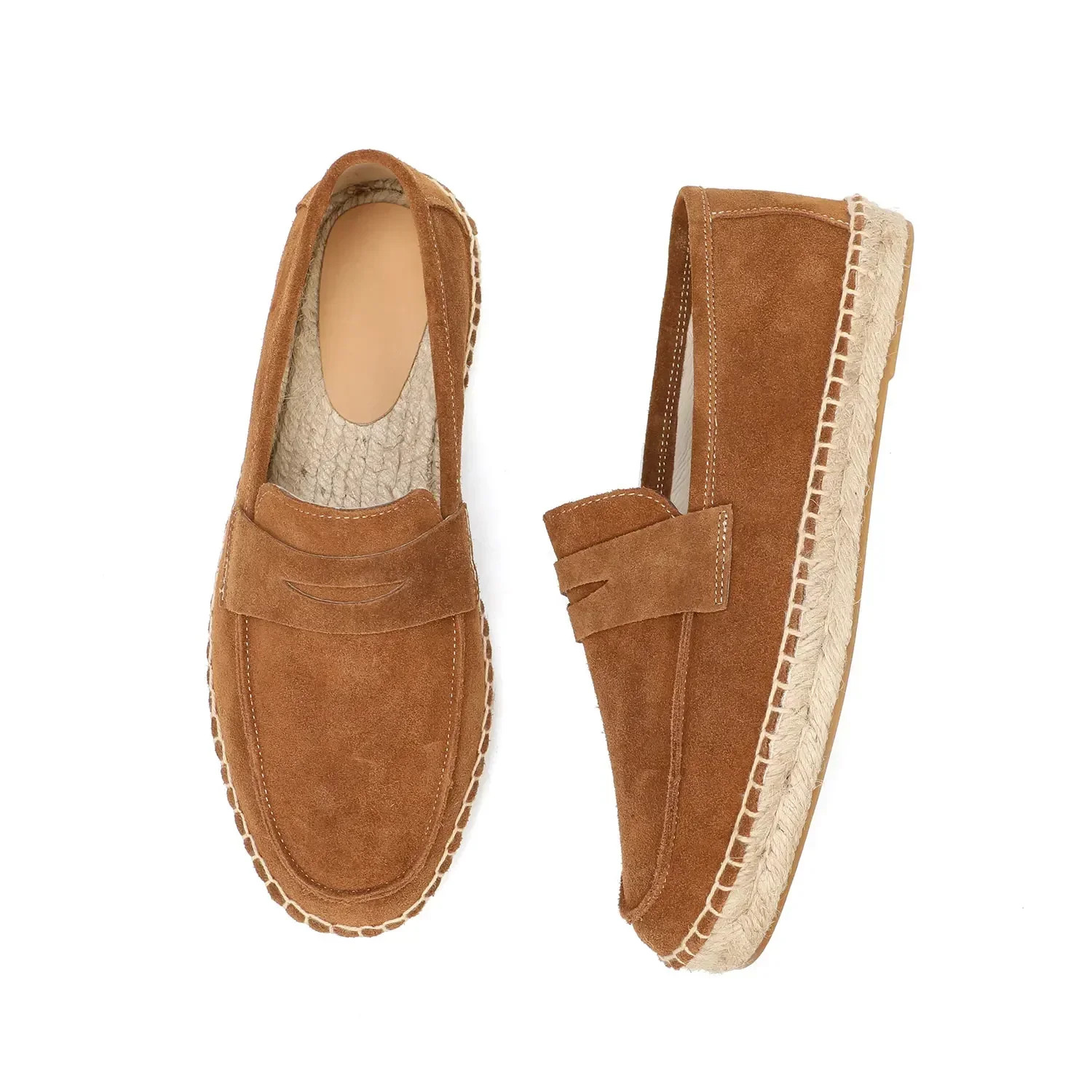 2025 Men's Jute Espadrilles Slip on Loafers Cow Suede Leather Casual Shoes Lot