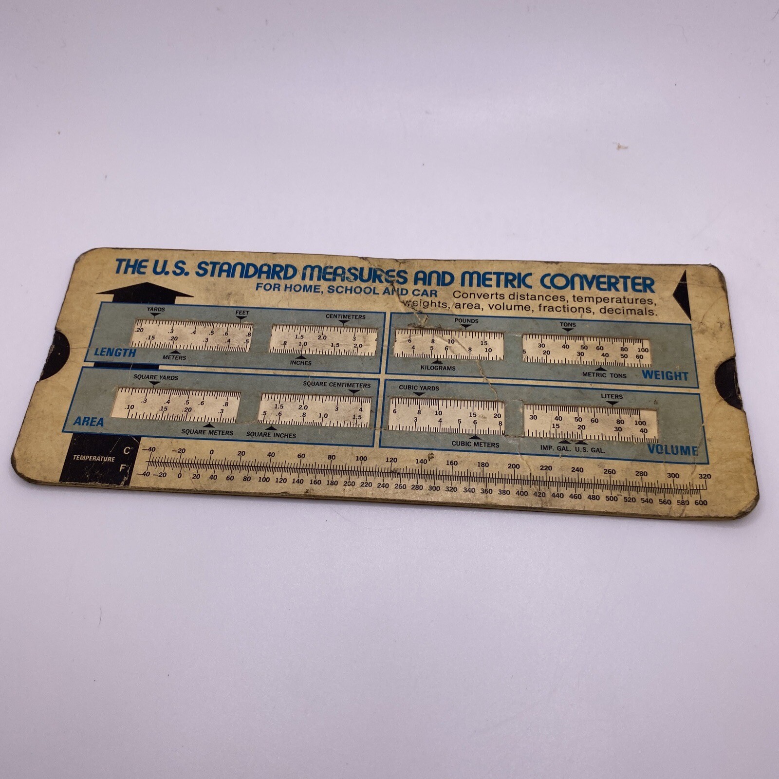 The U.S. Standard Measures and Metric Converter - Vintage Cardboard Slider, 1970