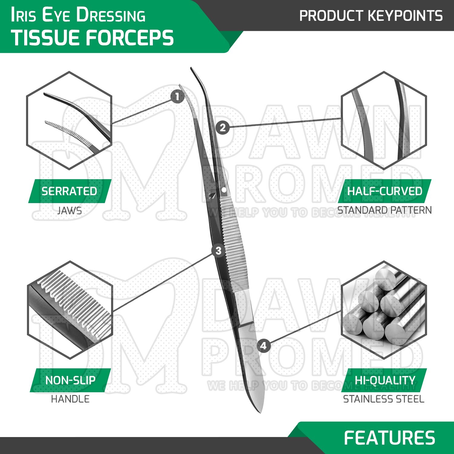 Iris Eye Dressing Tissue Forceps 4” Half-Curved Serrated Ophthalmic Instruments