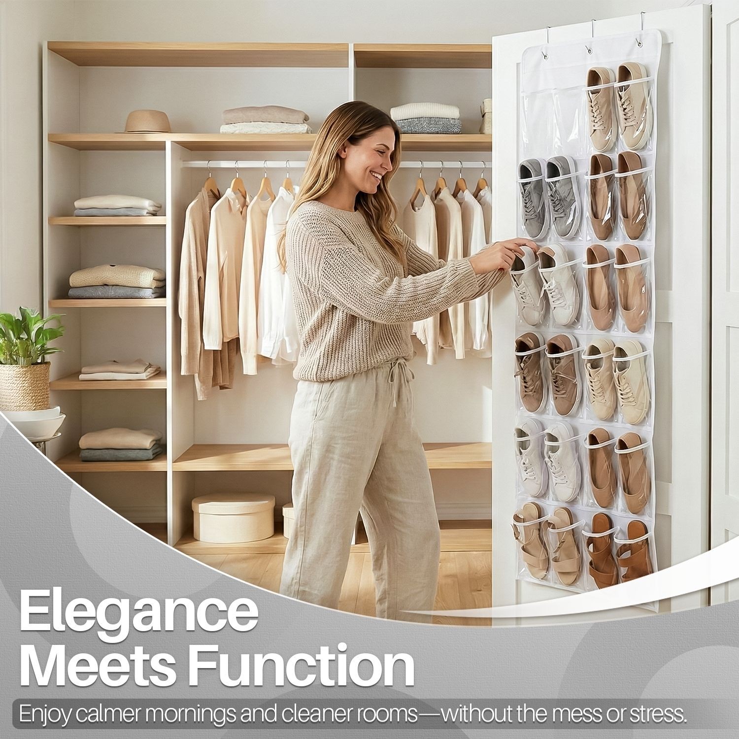 Hanging Shoe Organizer, Over the Door Closet Storage w/ 24 Pockets 3 Hooks