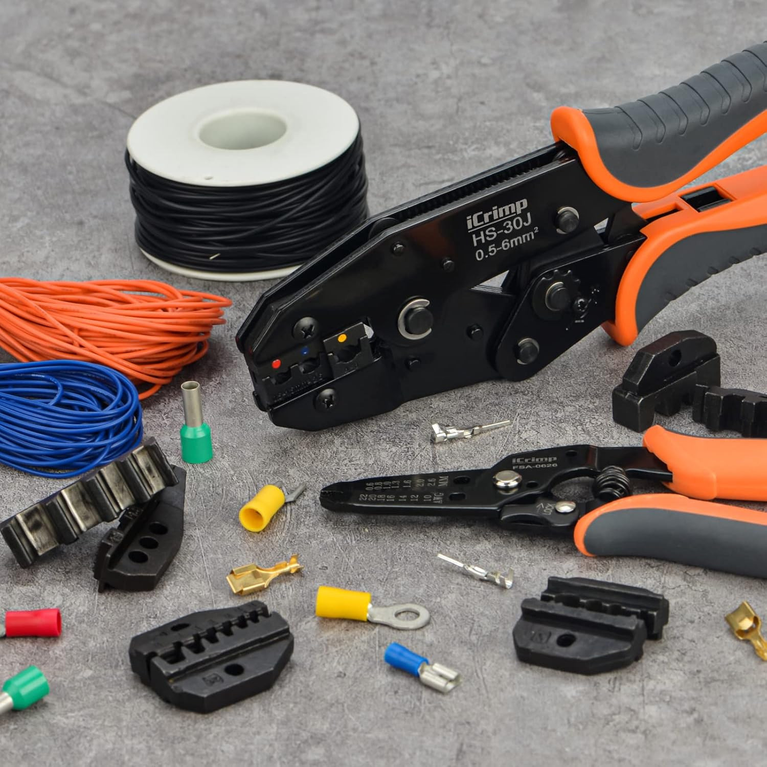 Icrimp Ratchet Wire Crimping Tool Set W/ 5 Interchangeable Jaws | for Insulated