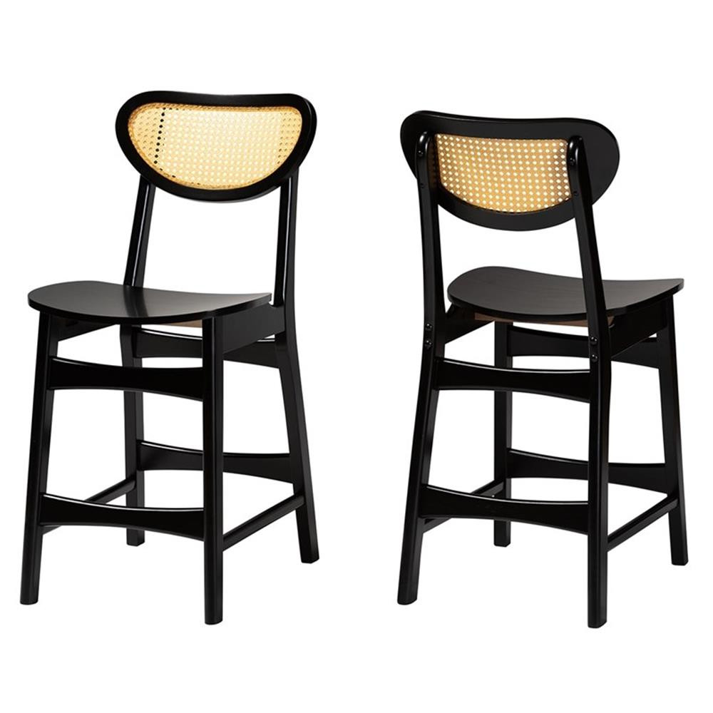 Baxton Studio Hesper 24" Wood Counter Stool in Dark Brown (Set of 2)