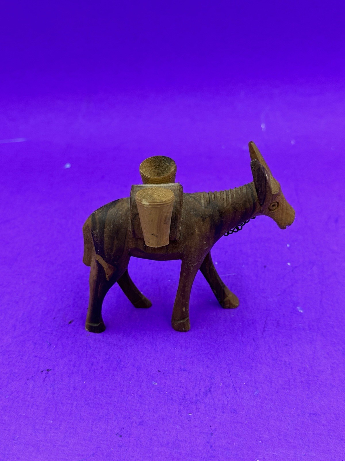 4” Wood Handcarved Donkey Nativity Biblical Figurine Water Jugs