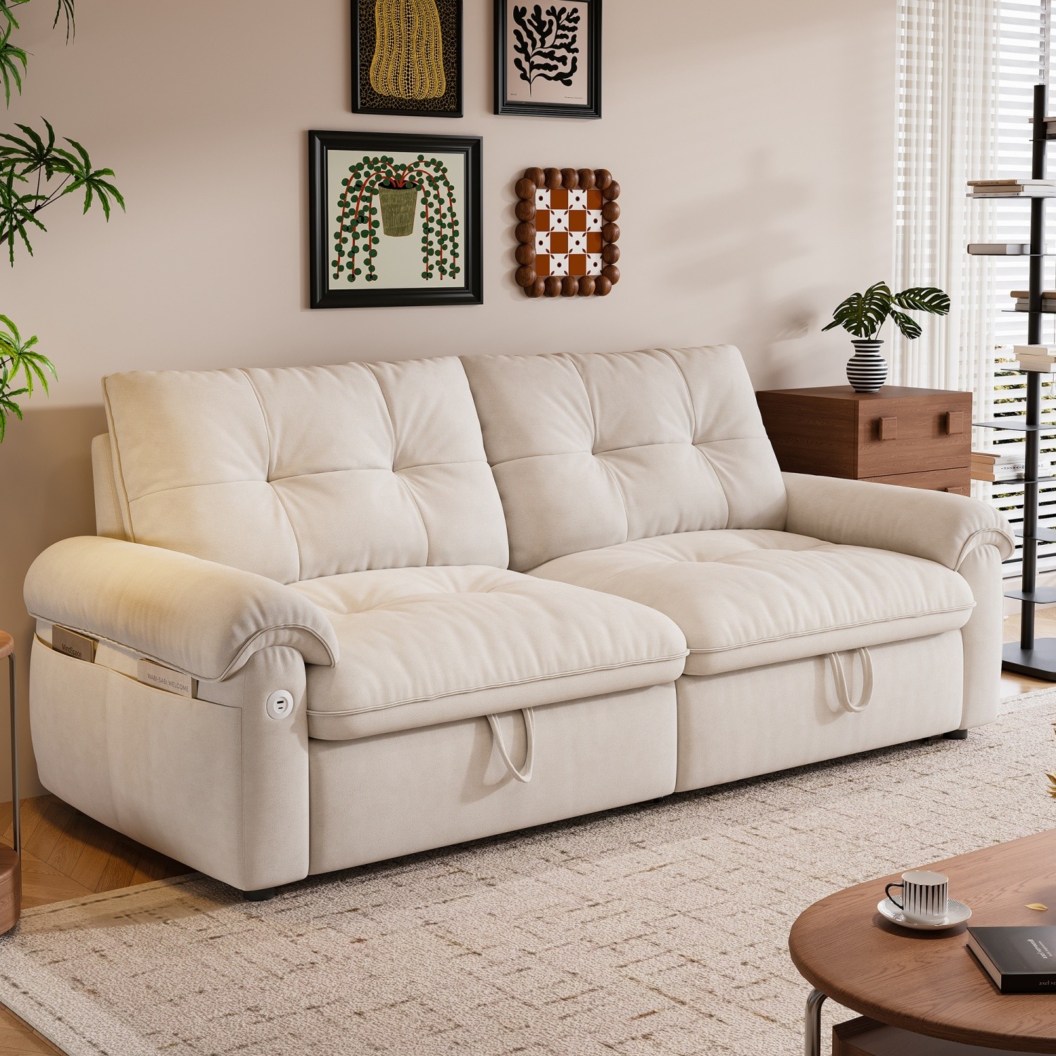 Convertible Sofa Bed Velvet 2-in-1 Folding Loveseat Couch with Recliner Feature