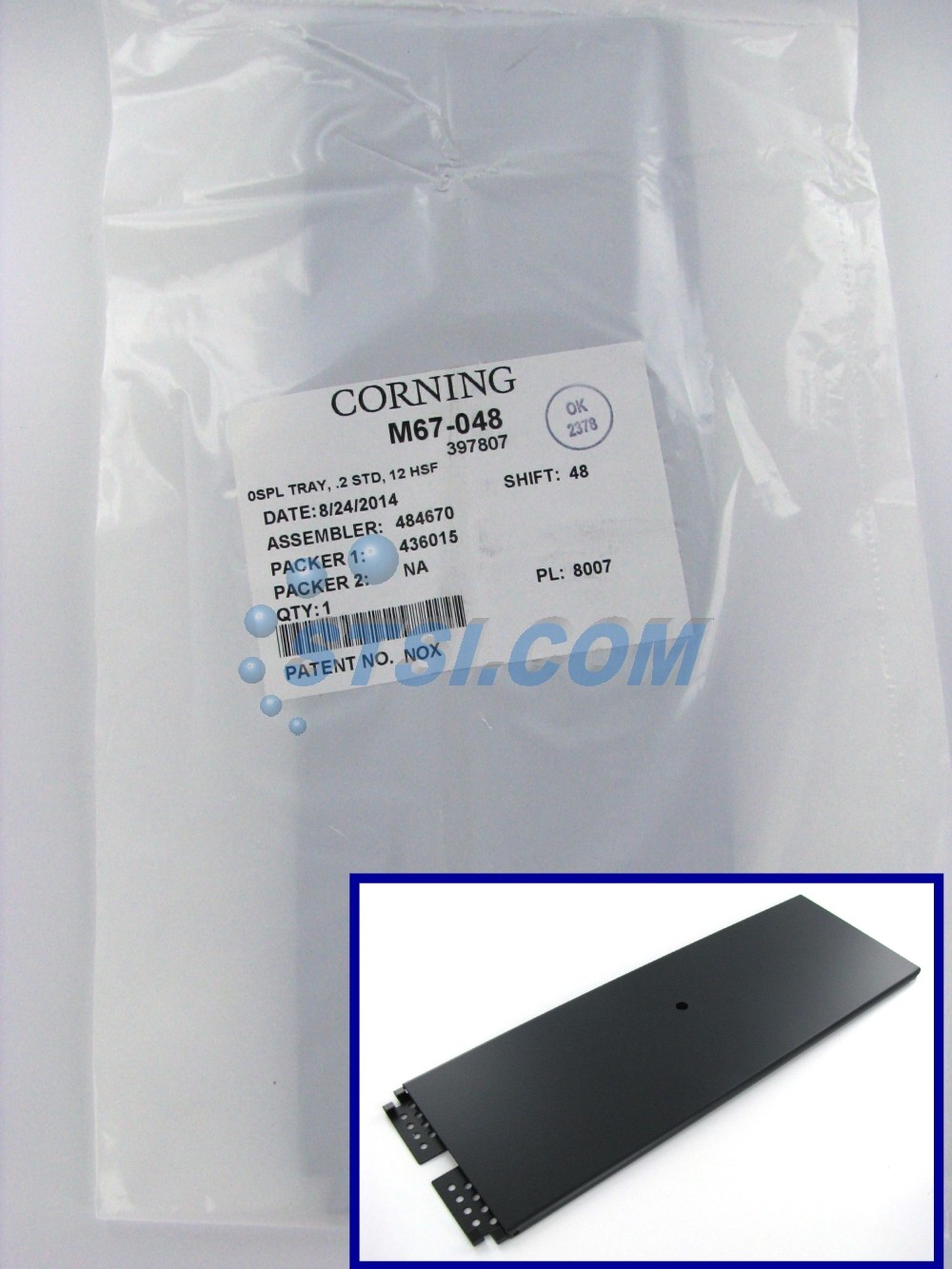 Corning M67-048 Splice Tray, 12 Fiber Heat Shrink Fusion Splices ~STSI