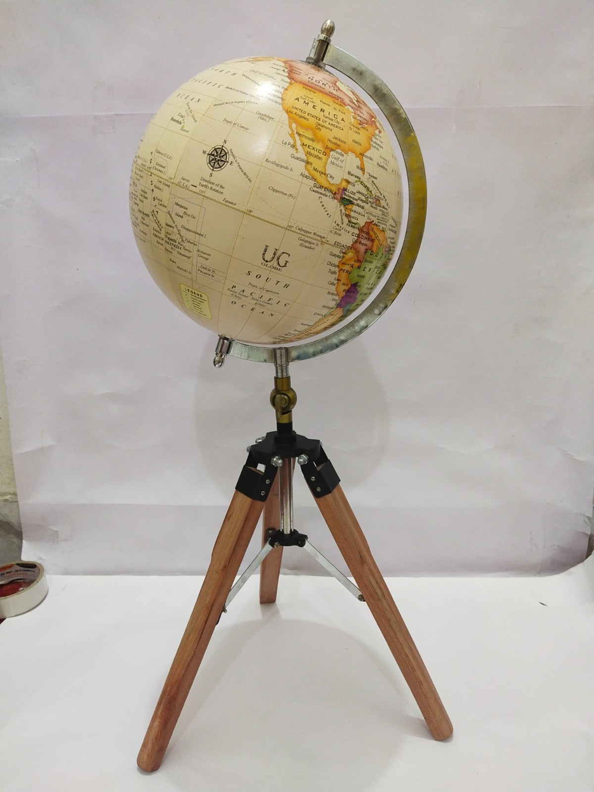 Tripod Globe With Wooden Stand.