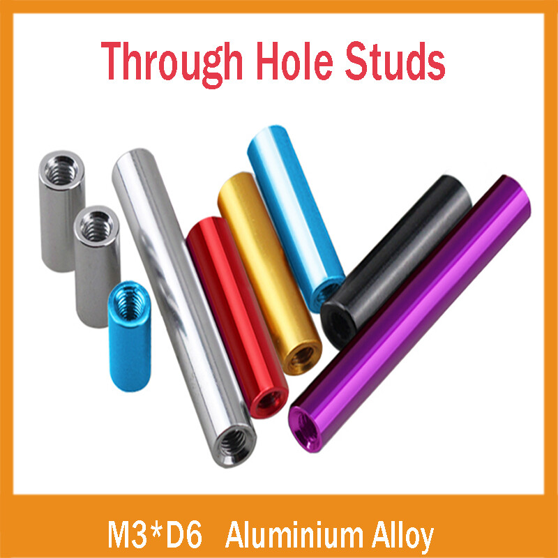 Aluminium Alloy Round Studs Through-Hole Long Nuts Threaded Sleeve Spacer M3-D6