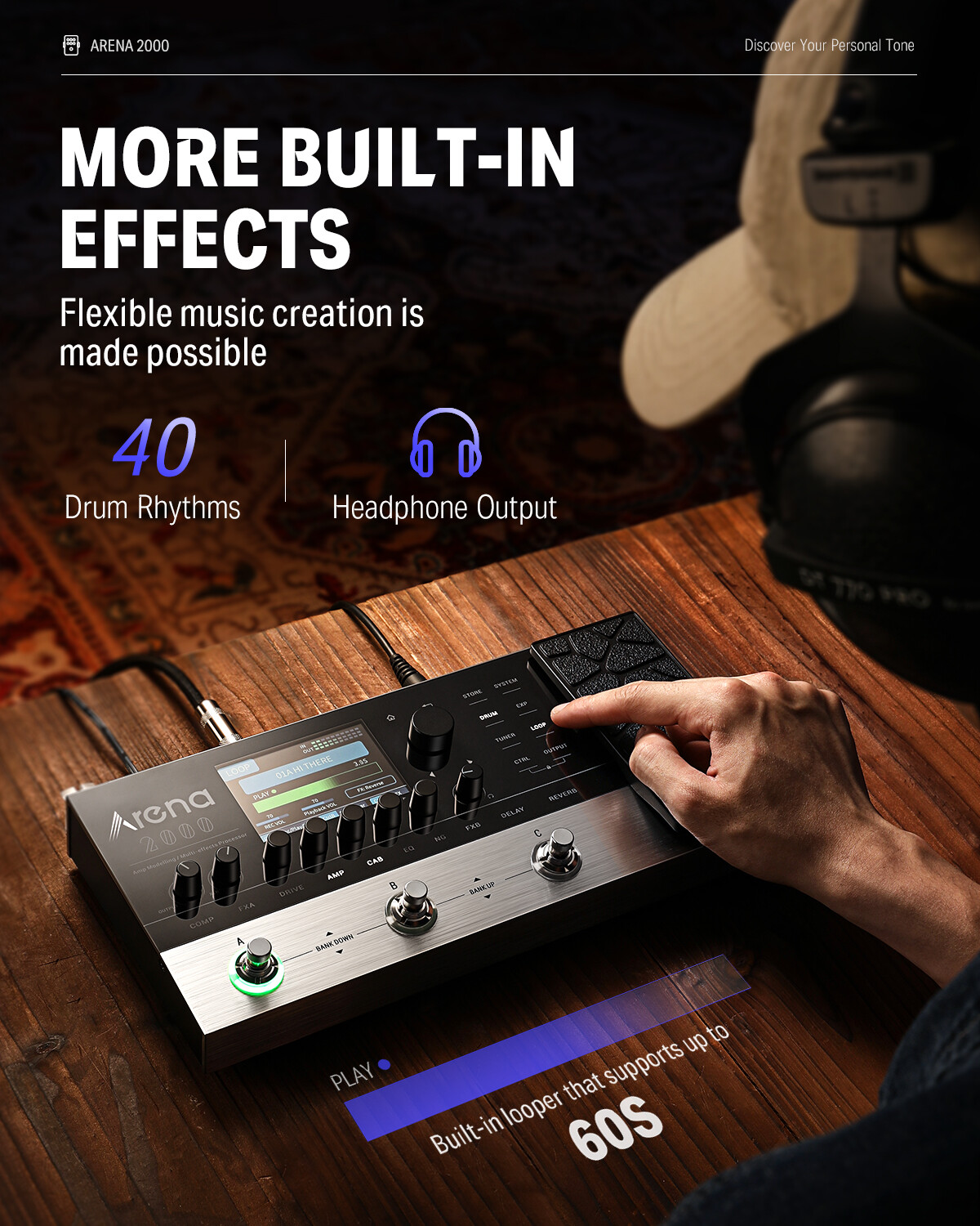 Donner Arena 2000 Multi Effects Pedal Looper 278 Effects 100 IRs Drum Machine