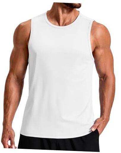 Men's Workout Tank Tops Quick Dry UPF 50+ Muscle Sleeveless Shirts Large White
