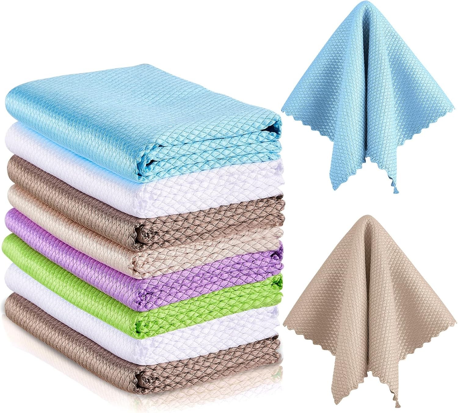 9 Pieces Fish Scale Cloth Microfiber Cleaning Nanoscale Glass Cleaning