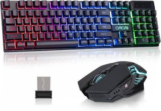 Conjunto de teclado e mouse sem fio CHONCHOW para jogos, com retroiluminação LED