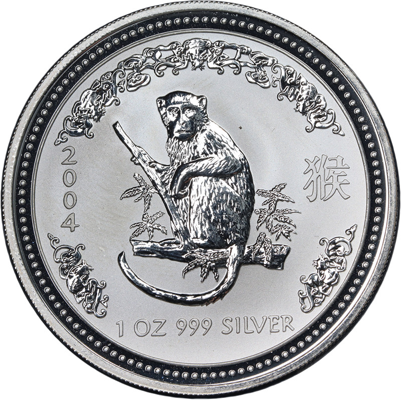 2004 Australia 1 Ounce Silver $1 Year of the Monkey Lunar Series I BU - STOCK