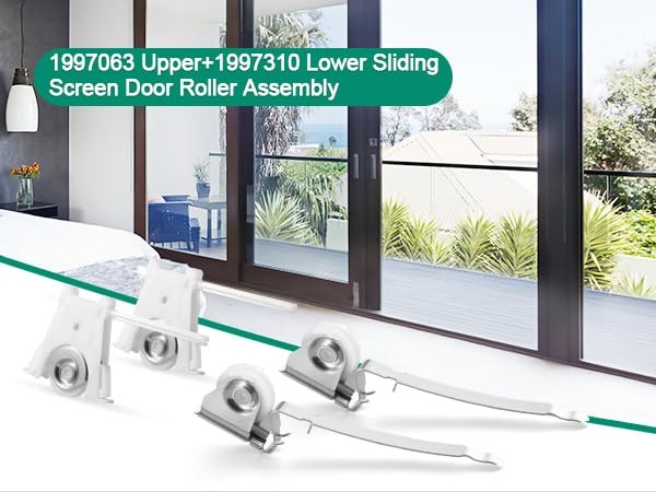 Sliding Screen Door Rollers Assembly for Upper 2 Pack＋Lower 2 Pack, White