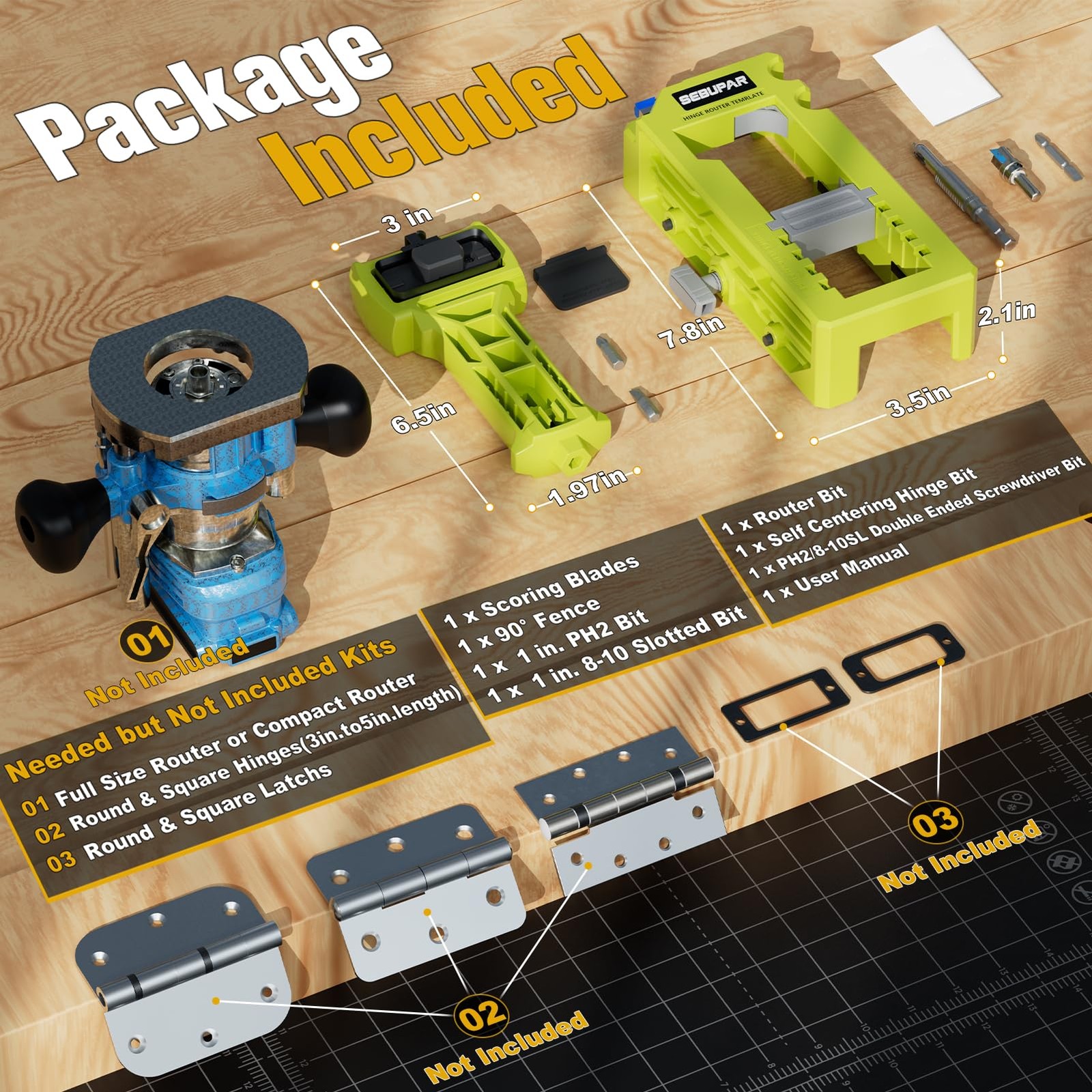 Door Hinge & Latch Installation Kit, Mortiser Template, Green