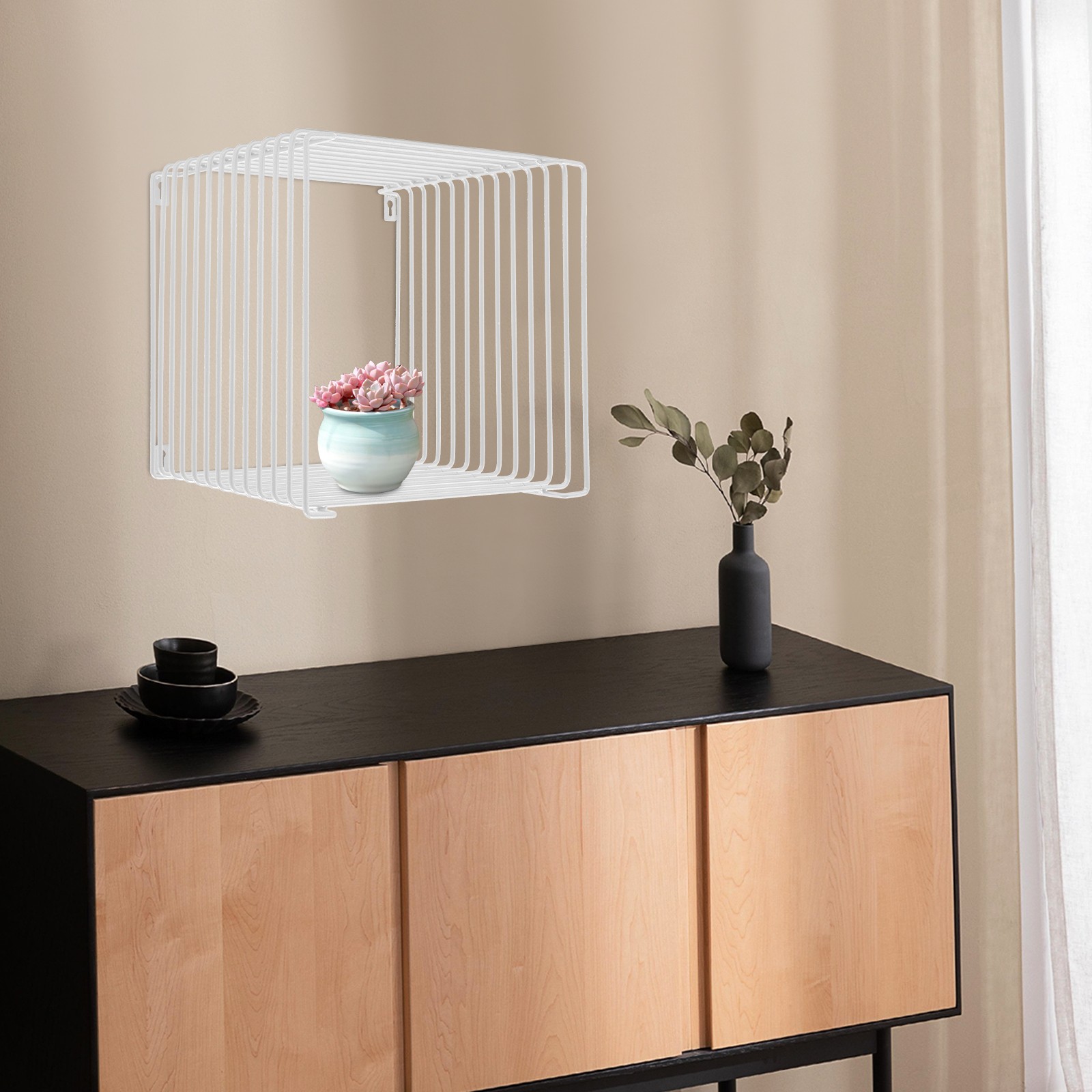 Linear Side Table Square Geometry Retro End Desk Multi-Purpose Tables Furniture