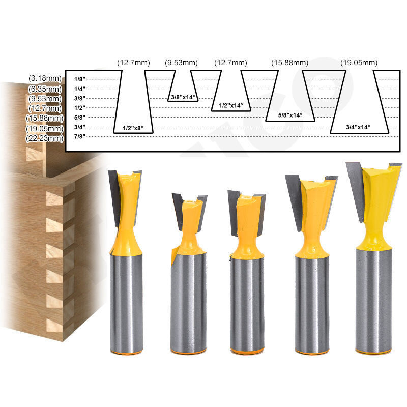 5pcs Dovetail Router Bit Set - 1/2" Shank Woodworking Bit Milling Cutter