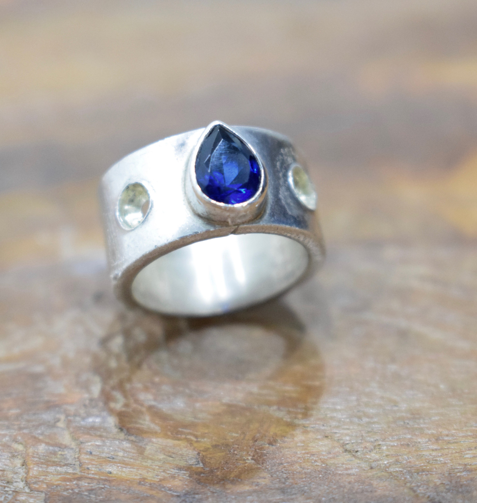 Ring Sterling Silver Blue Crystal Band Ring